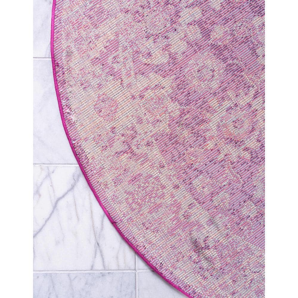 Krystle Round Purple Floral Synthetic Indoor Rug