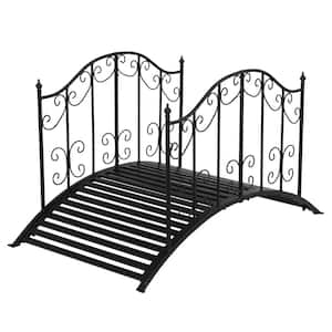 4 ft. Metal Bridge Yard Arch Path Garden Bridge with Patterned Guardrails for Pond and Backyard