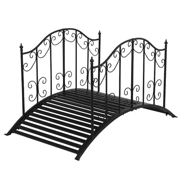 4 ft. Metal Bridge Yard Arch Path Garden Bridge with Patterned Guardrails for Pond and Backyard