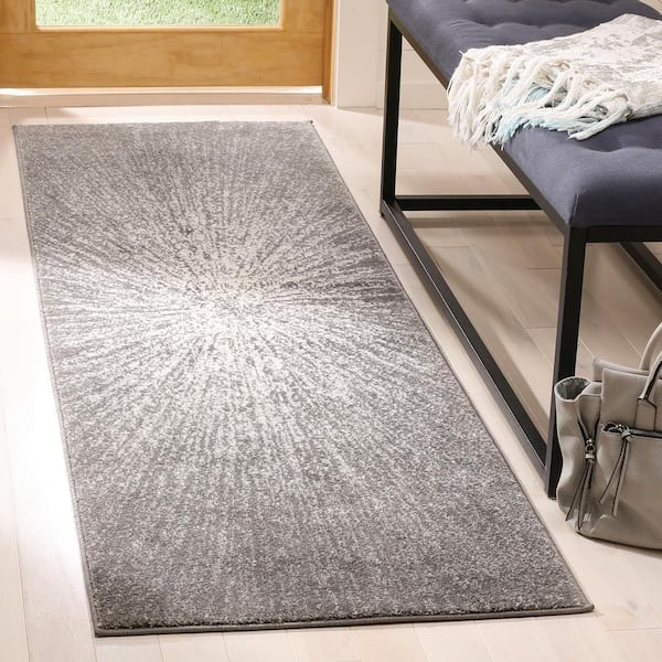 Evoke Dark Gray/Ivory 2 ft. x 11 ft. Geometric Runner Rug