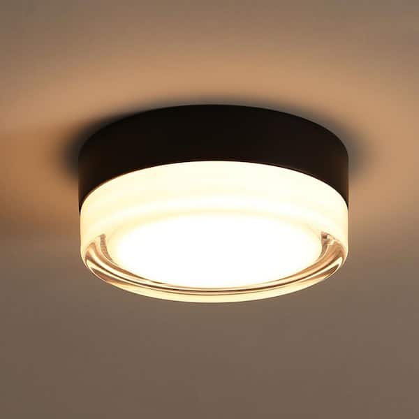 CACI Mall 6 in. 24-Watt Modern White Integrated LED Flush Mount with White Glass Shade