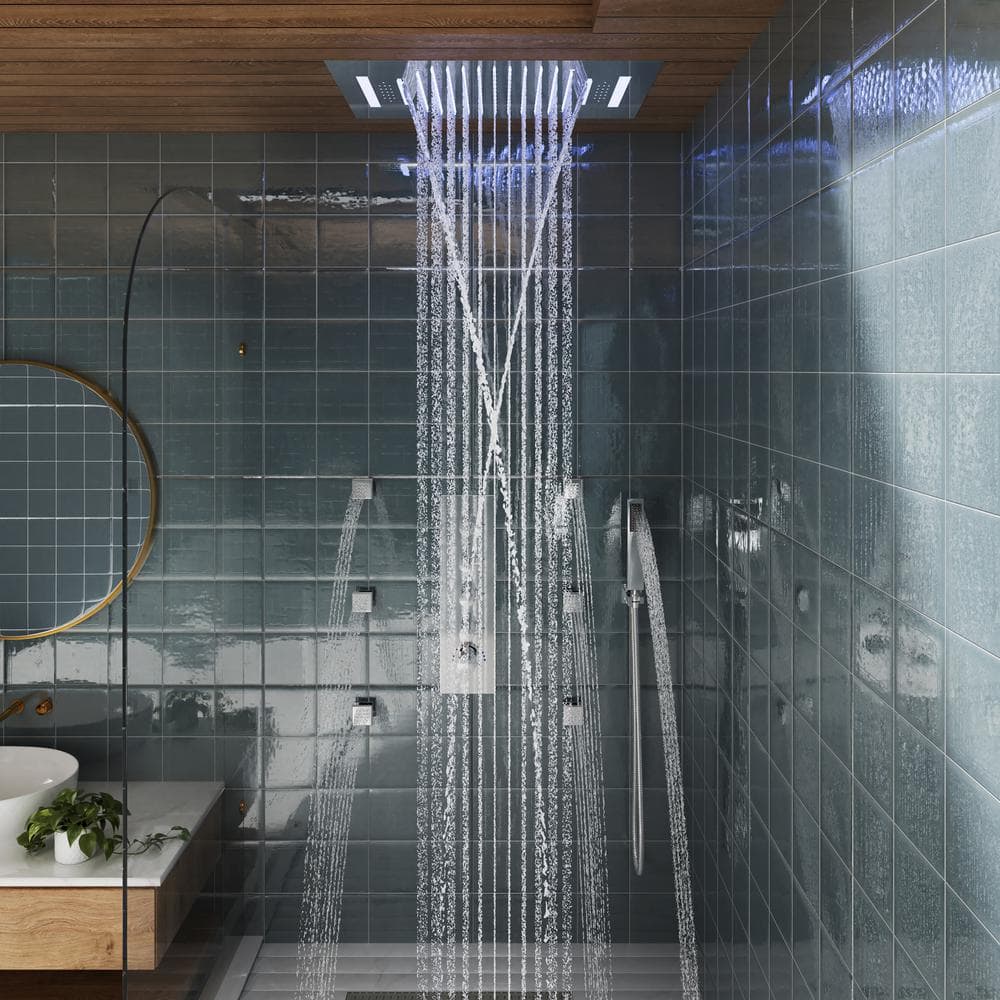 Chrome Ceiling Mounted LED Shower System with Bluetooth Speaker