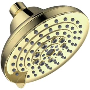 6-Spray Patterns with 1.8 GPM 5 in. Wall Mount Shower Head Rain Fixed Showerhead with Anti-Clogging Nozzles in Gold