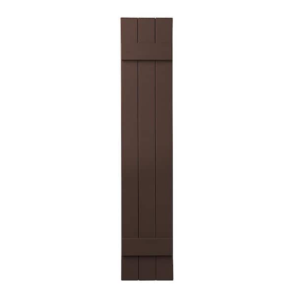 Ply Gem 11 in. x 51 in. Polypropylene Plastic 3-Board Closed Board and Batten Shutters Pair in Terra Brown