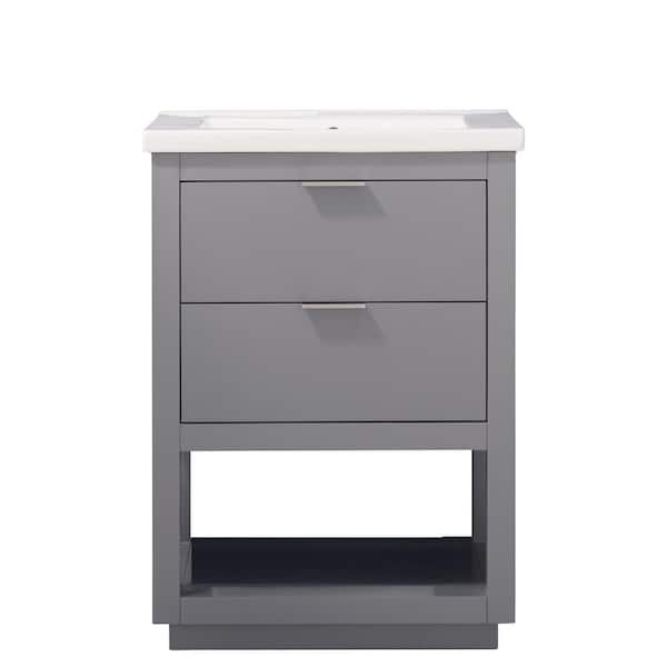 Design Element Klein 24 in. W x 18 in. D Bath Vanity in Gray with Porcelain Vanity Top in White with White Basin