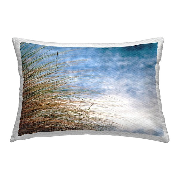 Stupell Industries Beach Grass Scene Blue Rectangular Outdoor Throw Pillow