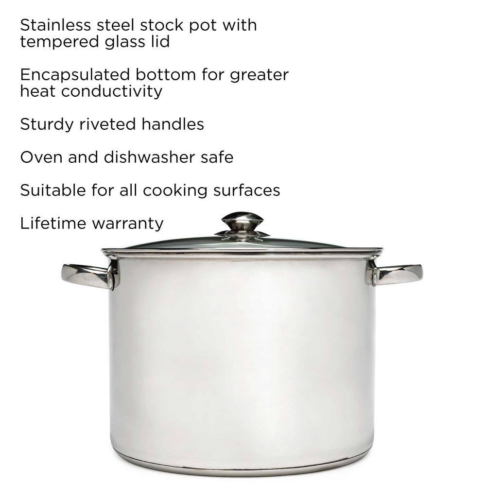16 Quart Polished Stainless Steel Stock Pot with Lid