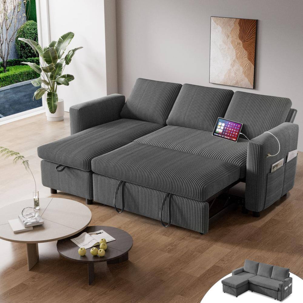81" Sleeper Sofa Bed with Pull Out Bed L-Shaped Couch Sectional Sleeper ...