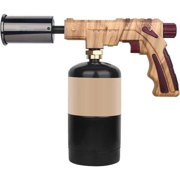 Propane Torch Woodgrain Pattern Brown Finish Kitchen Grill Gun Adjustable Flame Culinary Blow Torch for Searing