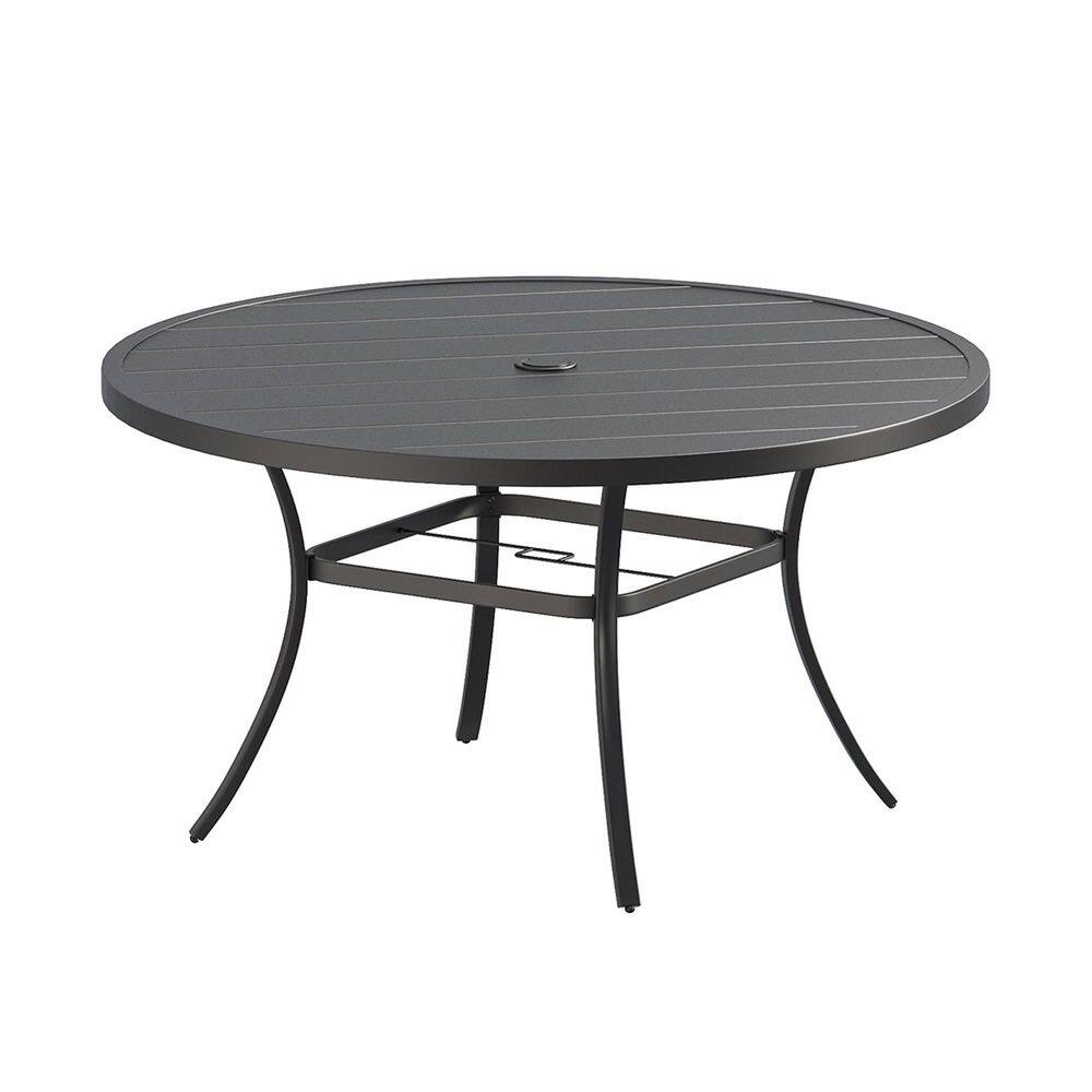 Black Metal 53 in. All Weather Round Outdoor Dining Table with 1.57 in.-1.90 in. Umbrella Hole for 8 People price history on PriceWatchPro
