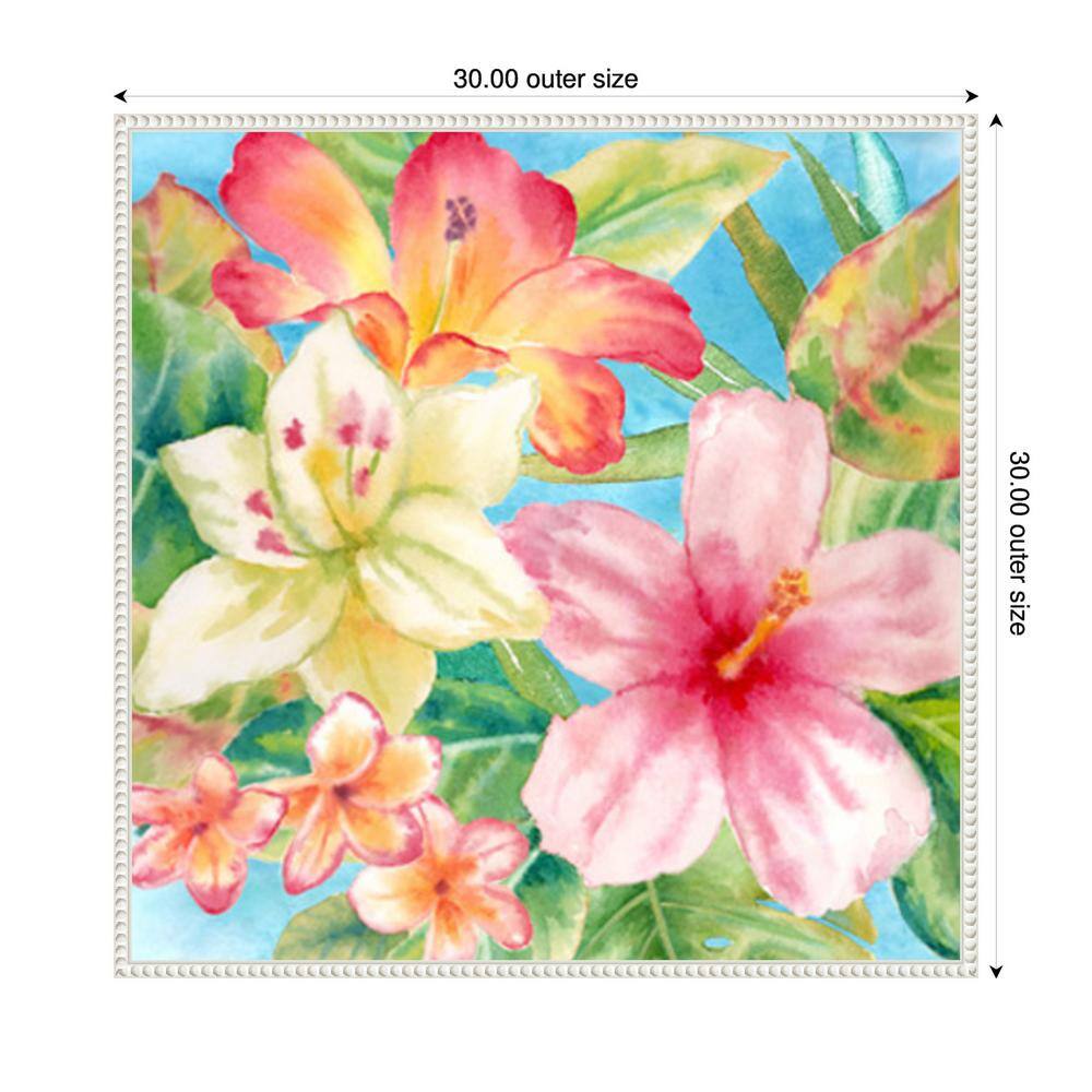 Tropical Island Florals Giclee Print on Canvas with White Frame