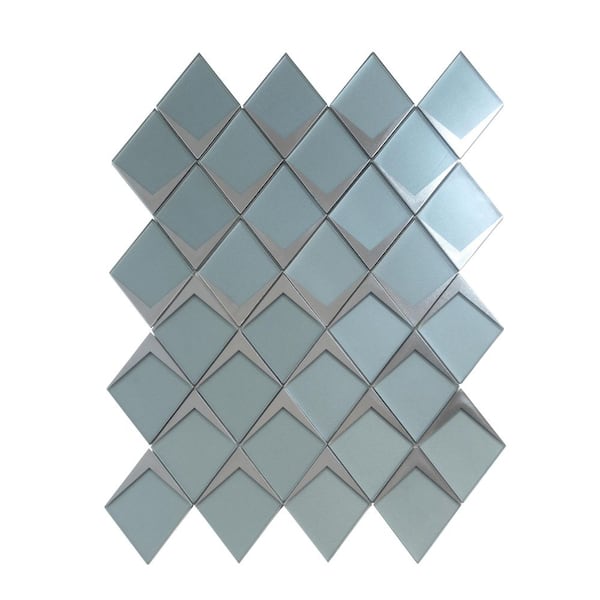 Solace 12 in. x 9 in. Matte Green Metallic Silver Glass Diamond Mosaic Wall Tile (3.91 sq ft/case) -5 Pack