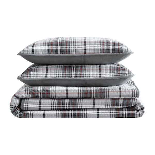 Eddie Bauer Alder Plaid Grey 3-Piece Full/Queen Cotton Quilt-Sham Set