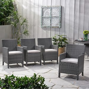Cypress Grey Removable Cushions Faux Rattan Outdoor Dining Chair with Light Grey Cushion (4-Pack)