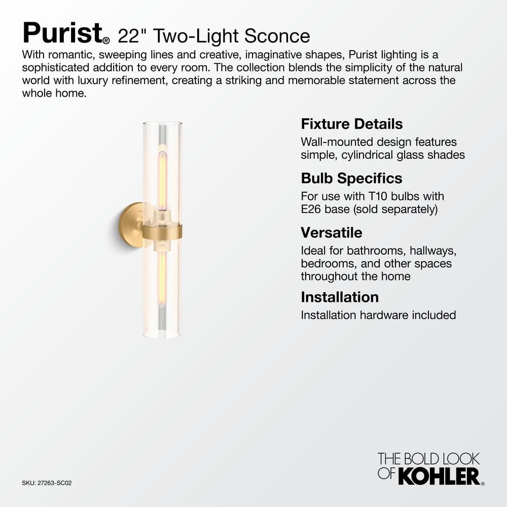 French Gold 22-Inch Modern Glass Tube Sconce