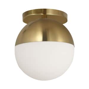 Dayana 7 in. 1-Light Aged Brass Transitional Flush Mount with White Glass Shade and No Bulbs Included