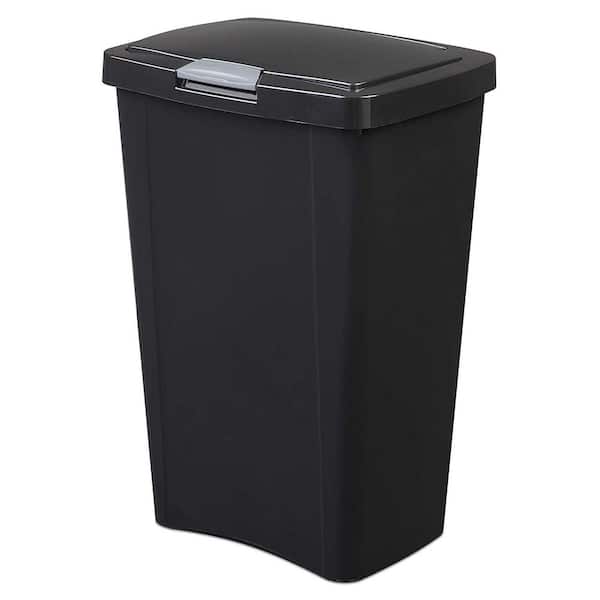 Sterilite 13 Gal. Black Touch-Top Wastebasket Plastic Household Trash Can with Titanium Latch (16-Pack)