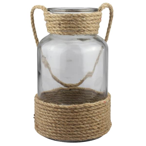 Stonebriar Collection 6 in x 10 in. Natural Glass and Rope Container