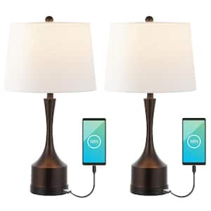 Cooper 26 in. Oil Rubbed Bronze French Country Farmhouse Iron LED Table Lamp with USB Charging Port, (Set of 2)