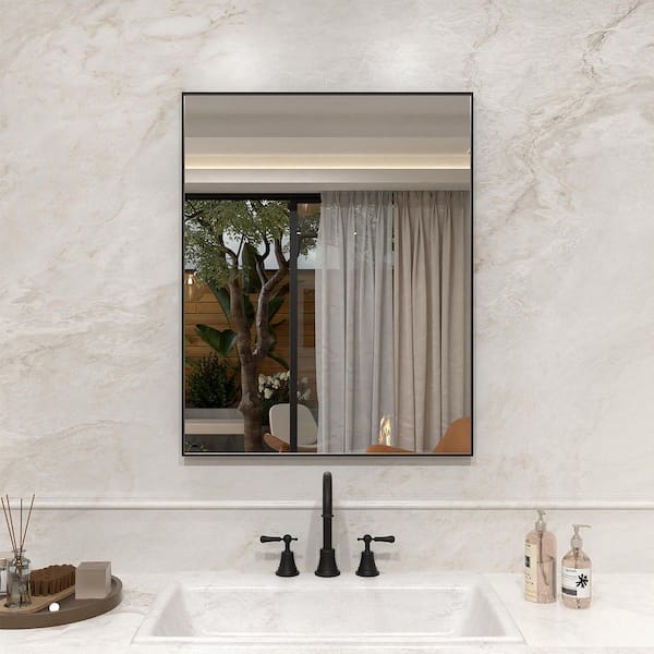 Sylanor 24 in. W x 30 in. H Rectangular Framed Wall Bathroom Vanity Mirror in Matte Black