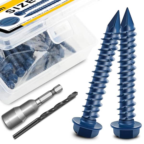 1/4 in. x 1-1/4 in. Carbon Steel Slotted Hex Head Concrete Screws, Blue Corrosion-Resistant Coating (30-Pack)