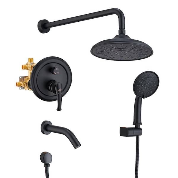 CASAINC 3-Spray Patterns 8.3 in. Tub Wall Mount Shower Faucet Set Dual Shower Heads in Matte Black, (Rough in Valve Included)