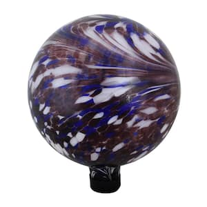 10 in. Purple and White Marbled Glass Outdoor Patio Garden Gazing Ball