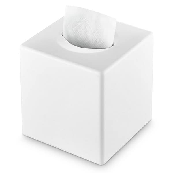 Square Facial Storage Tissue Box Holder in White, Home Accessories for Bathroom, Dressers, Night Stand, Parlors