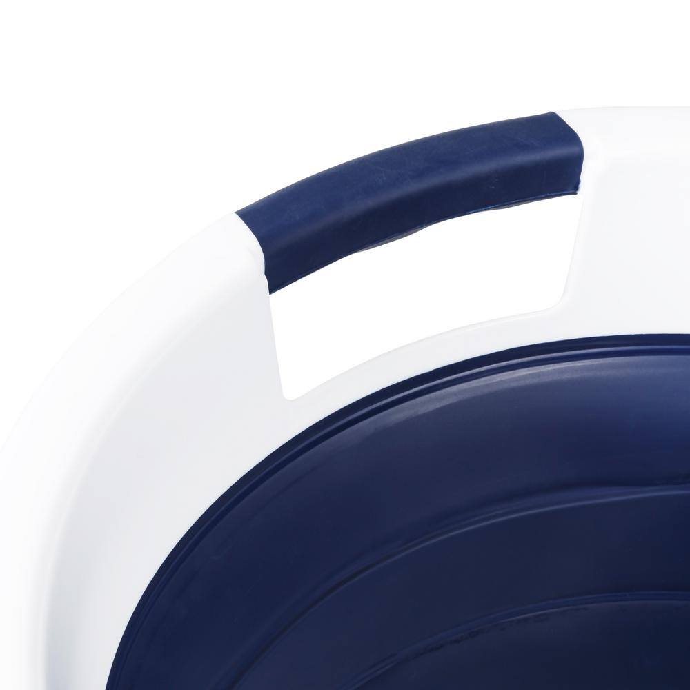 Navy Blue and White Collapsible Rubber Laundry Hampers, Set of 2