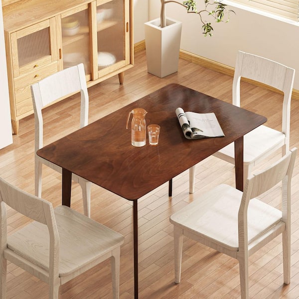Mid-Century Dining Table for 4 People, 47.2" Rectangular Kitchen Table with Wood Tabletop and Legs, Walnut