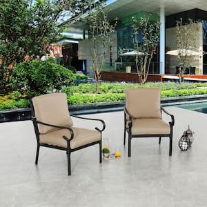 2-Piece Metal Outdoor Chair Set with Beige Cushions