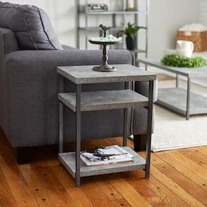Gray Slate Faux Concrete Coffee Table with Storage Shelf