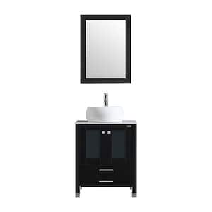 24 in. W x 21 in. D x 30 in. H Bath Vanity in Black with Ceramic Vanity Top in White with White Basin and Mirror