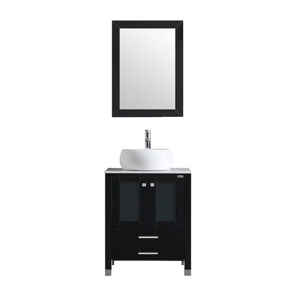 Flynama 24 in. W x 21 in. D x 30 in. H Bath Vanity in Black with Ceramic Vanity Top in White with White Basin and Mirror