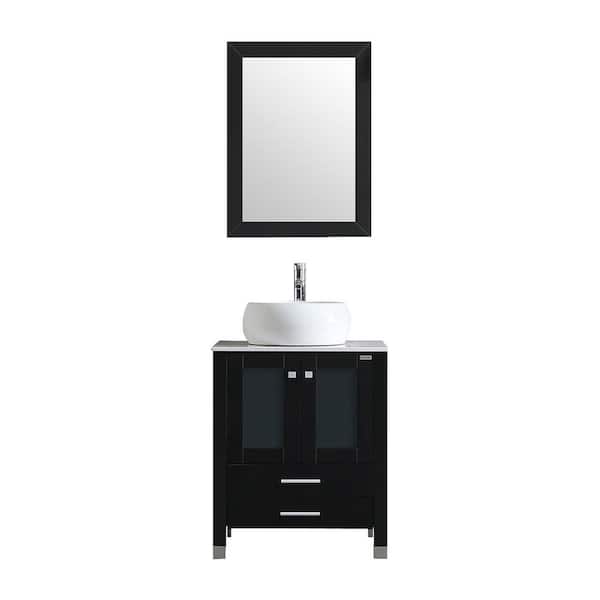Tatahance 24 in. W x 21 in. D x 30 in. H Single Sink Bath Vanity Set in Black with Ceramic Vanity Top in White and Mirror