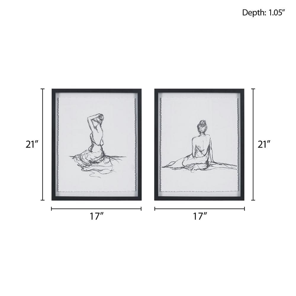Feminine Figures Black and White Framed Sketch Art Set