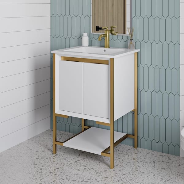 Swiss Madison Marseille 24" Bathroom Vanity in White and Brushed Gold