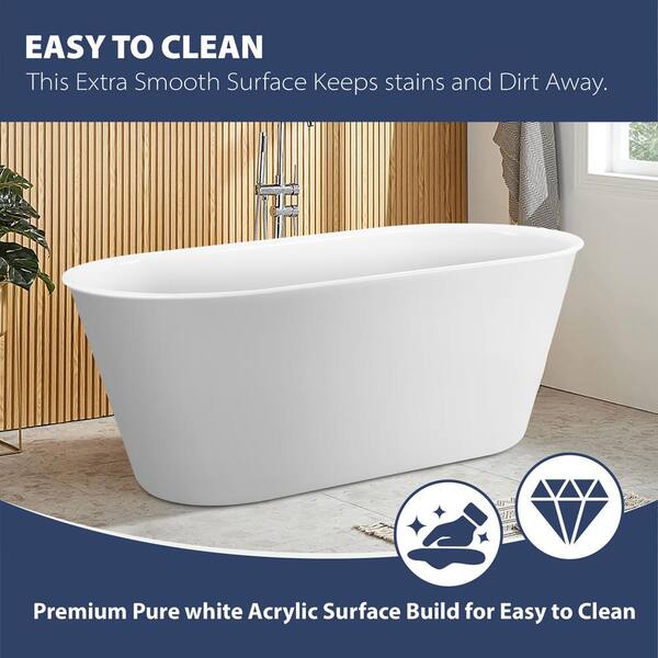59 in. x 29 in. Acrylic Flatbottom Alcove Freestanding Soaking Bathtub in White