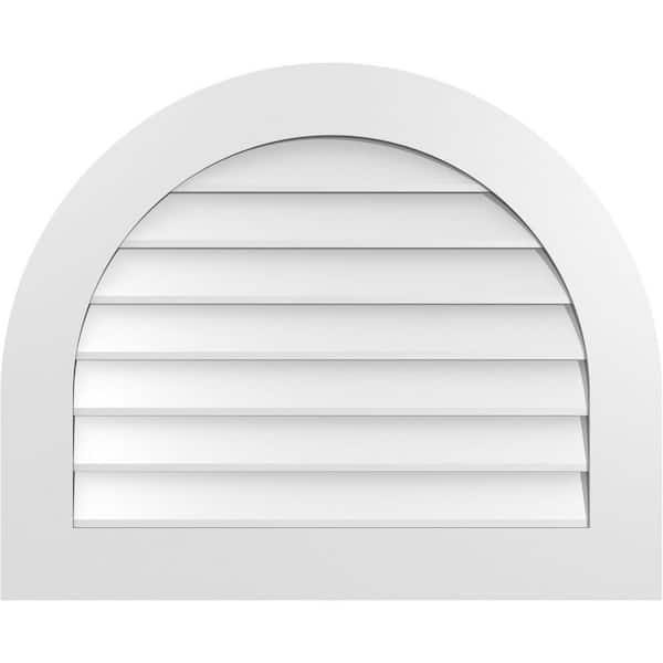 Ekena Millwork 32 in. x 26 in. Round Top White PVC Paintable Gable Louver Vent Non-Functional