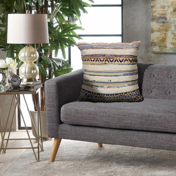 Unbranded Eclectic Multicolored Striped Hypoallergenic Polyester 18 in. x 18 in. Indoor Throw Pillow