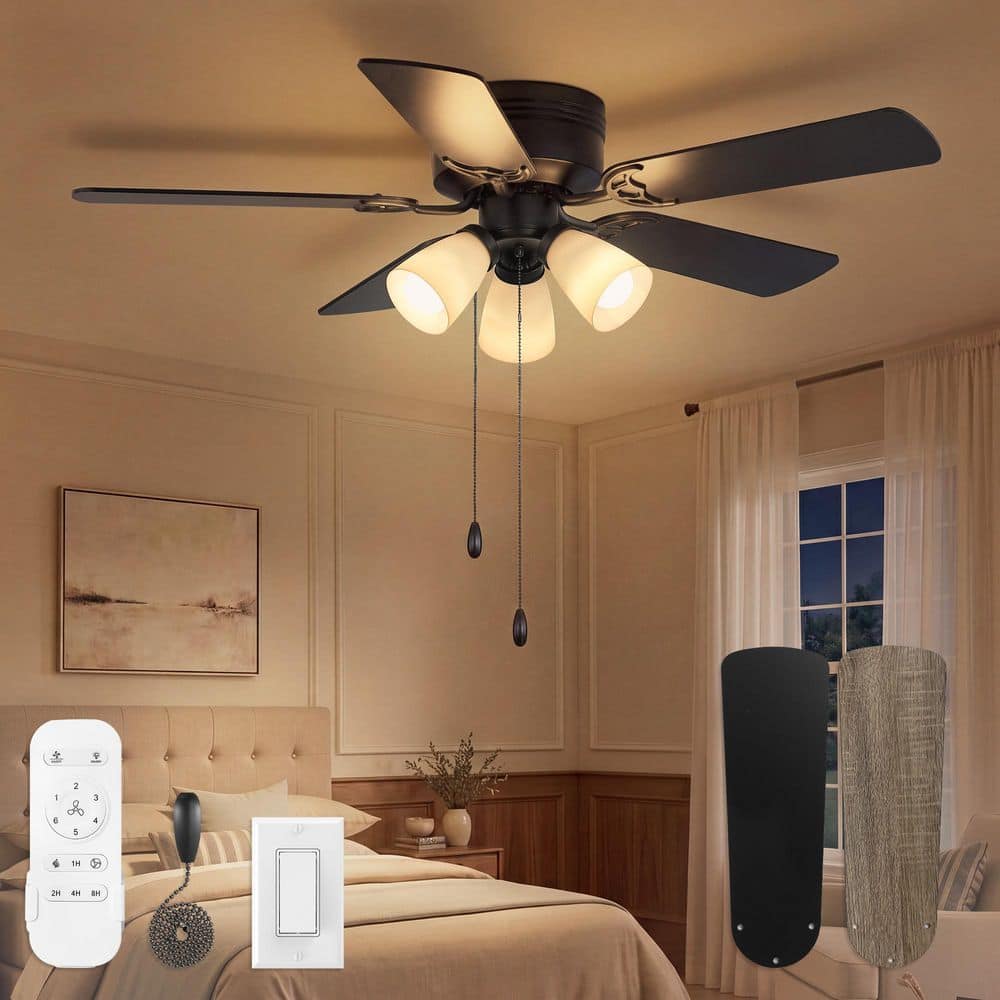 52 In Black Indoor/Outdoor Ceiling Fan with Light Remote/Chain Quiet Reversible DC Motor Fandelier Flush Mount Bedroom price history on PriceWatchPro