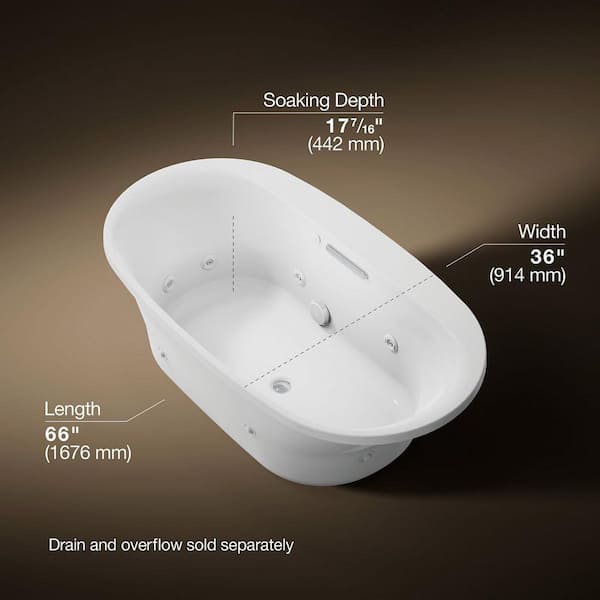 KOHLER Underscore 66 in. x 36 in. Oval Whirlpool Bathtub with