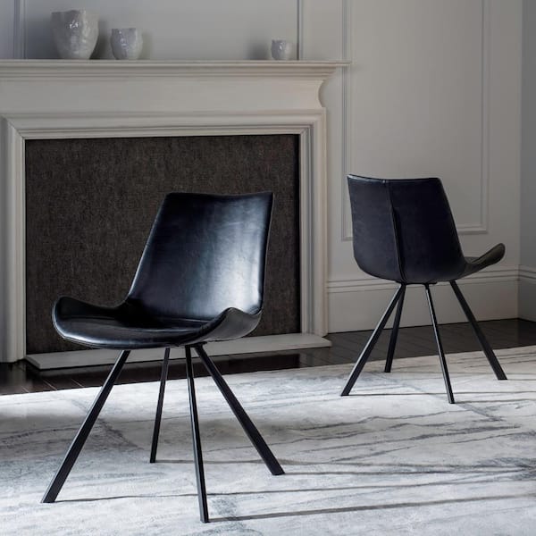 SAFAVIEH Terra Black Leather Dining Chair (Set of 2)