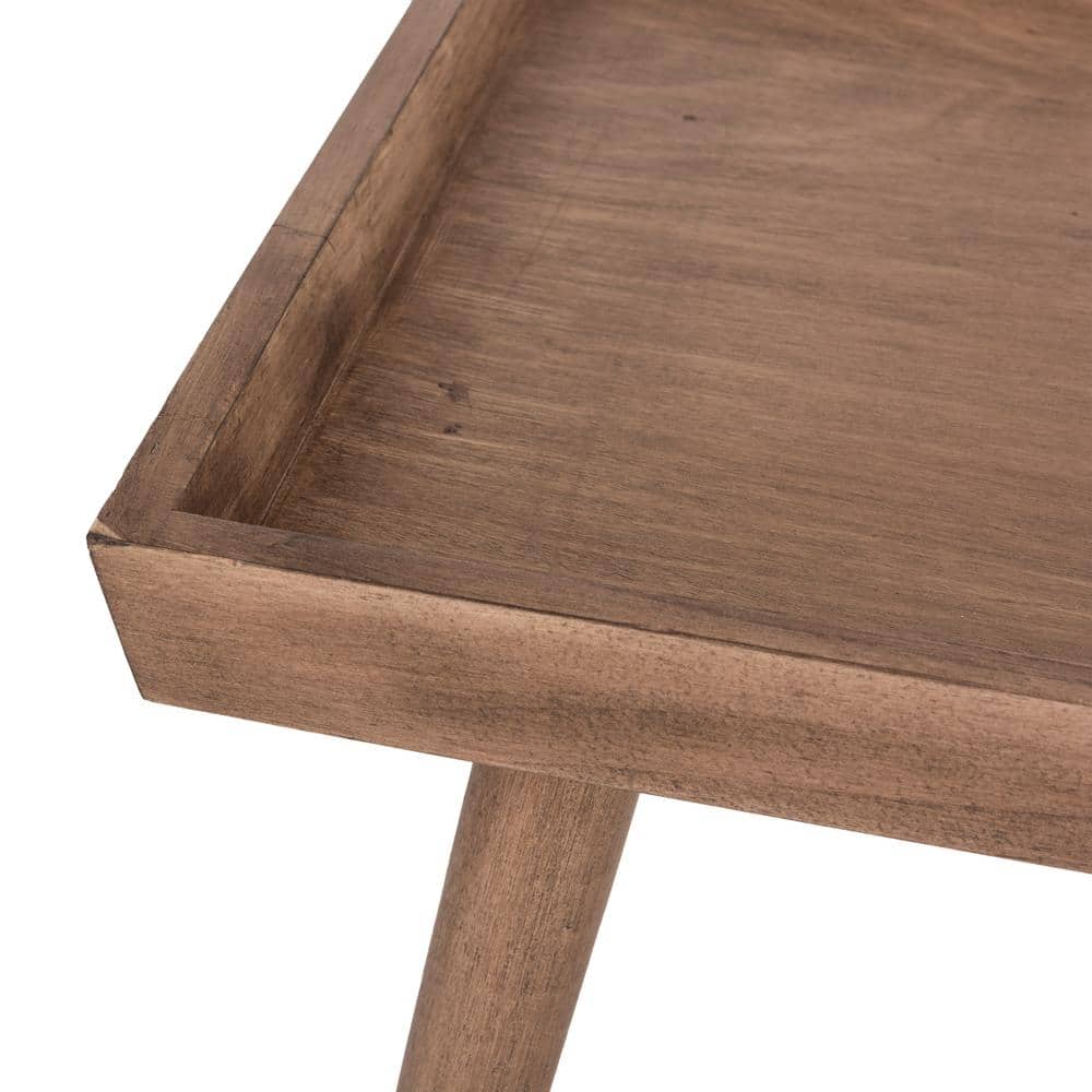 Transitional Desert Brown Pine Wood Rectangular Coffee Table with Tray