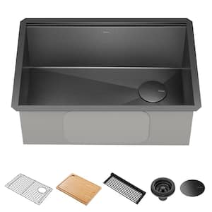 Kore 27 in. Undermount Single Bowl 16 Gauge Black Stainless Steel Kitchen Workstation Sink with Accessories