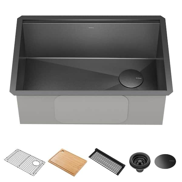 Kore 27 in. Undermount Single Bowl 16 Gauge Black Stainless Steel Kitchen Workstation Sink with Accessories