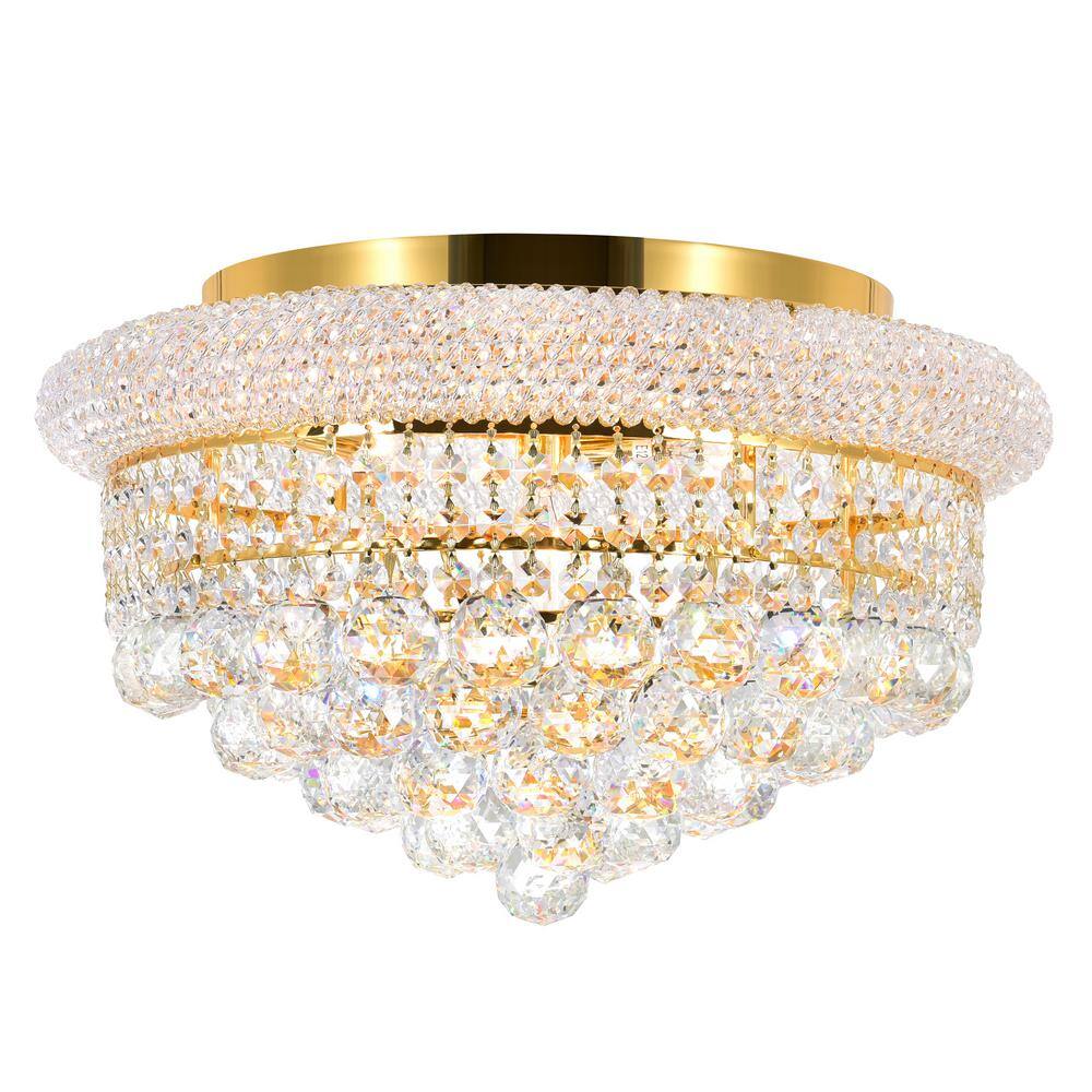 Empire Gold Flush Mount with Clear Crystal and Glass Shade