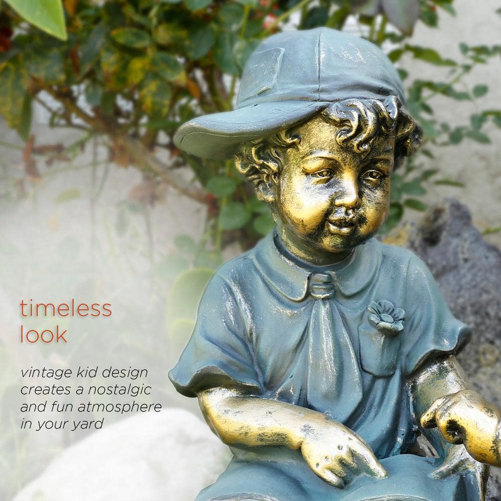 Antique Bronze Boy and Girl Reading Garden Statue Set