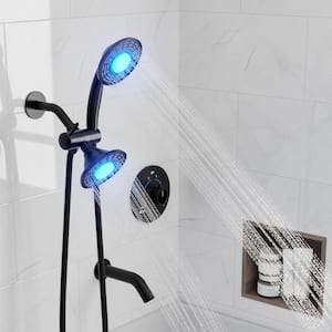 Single Handle 3-Spray Tub and Shower Faucet 2.5 GPM 5 in. LED 3-Color Shower Head in Matte Black (Valve Included)