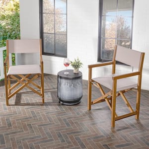 Cukor Classic Vintage Outdoor Acacia Wood Folding Director Chair with Canvas Seat, Beige/Teak Brown (Set of 2)